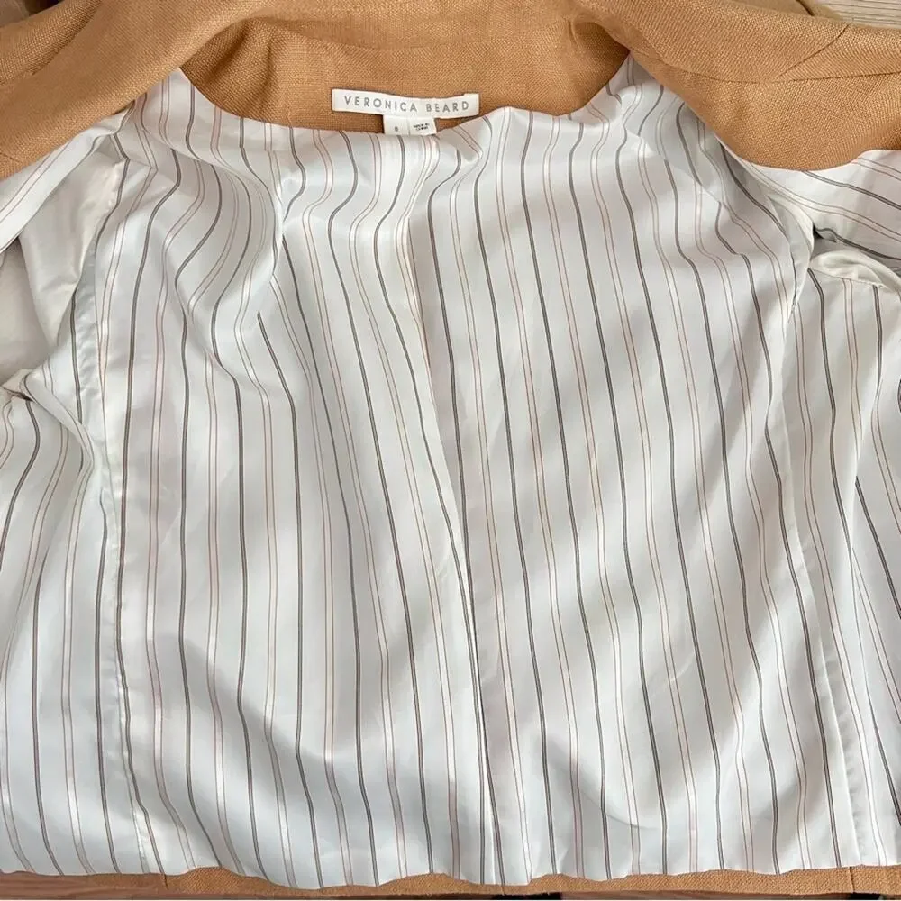 VERONICA BEARD | Milani Cropped Linen Blazer Camel Tan Jacket Size 8 - Picture 12 of 13